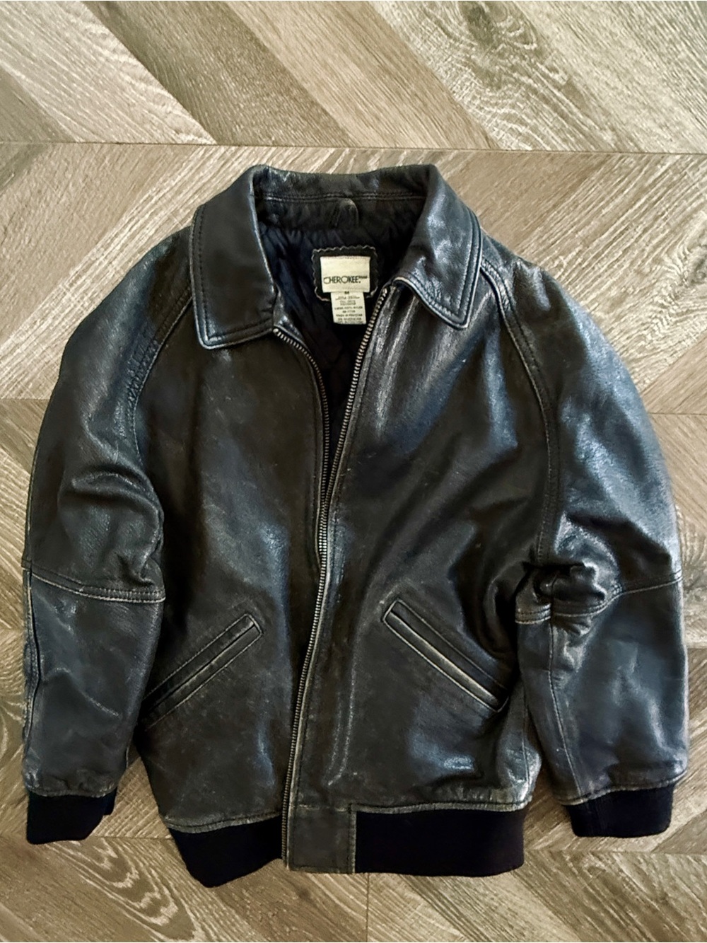 Vintage Youth M Leather Bomber Jacket Cherokee